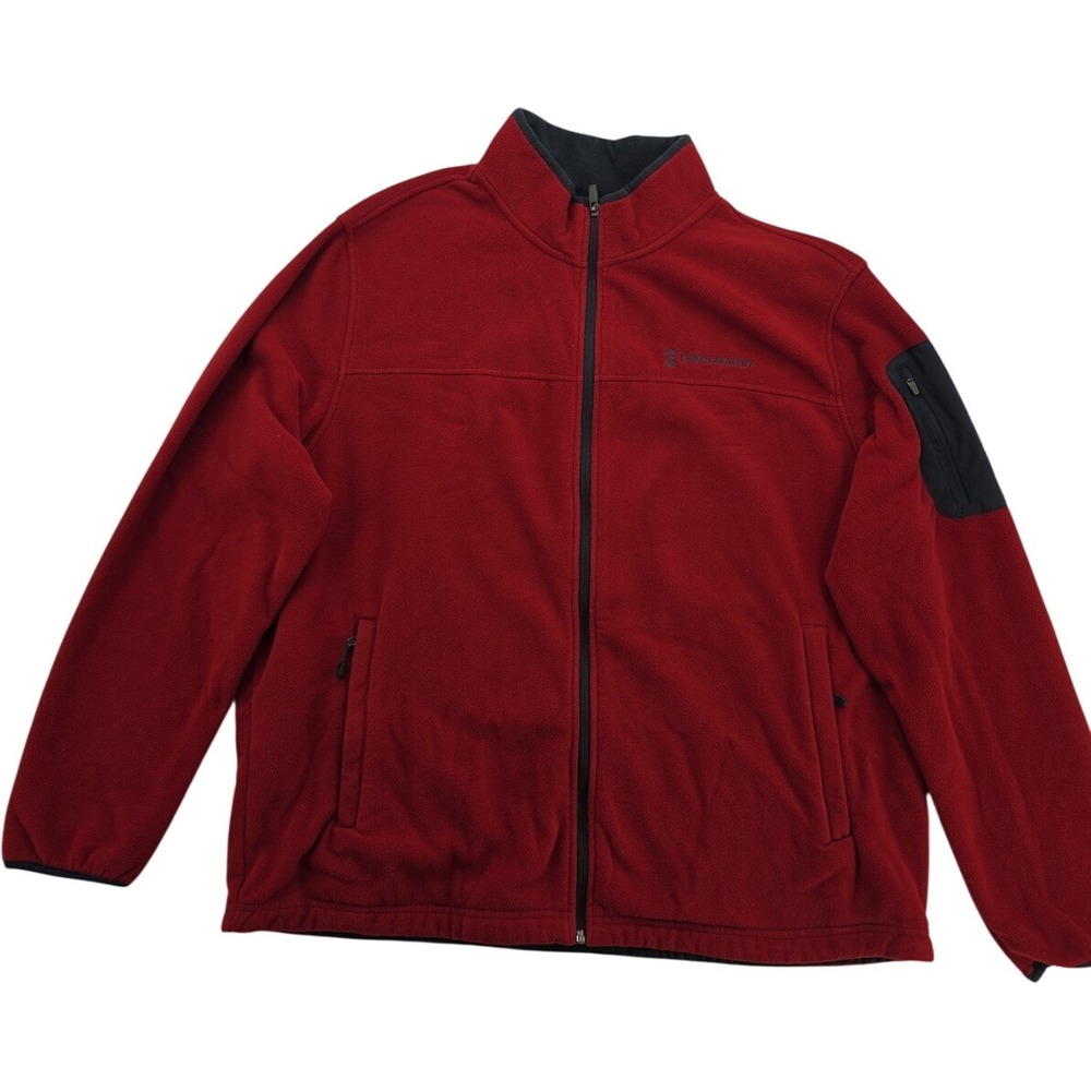 Free Country Mens XXL Burgundy Red Full Zip Fleece Polyester Jacket Black Accent